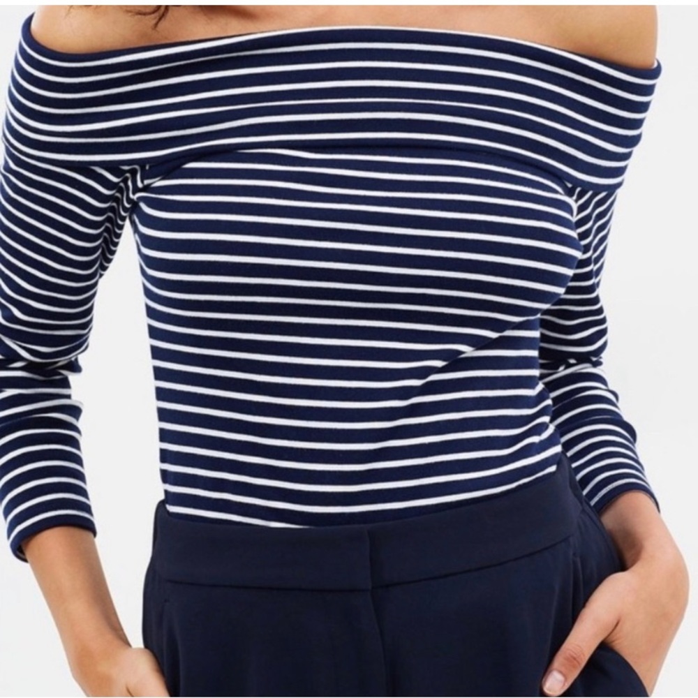 J CREW | Off the shoulder navy nautical top